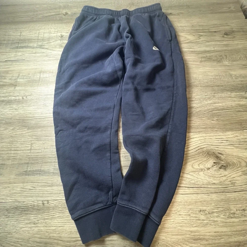 Nike‎ Joggers Mens Large Navy Blue Fleece Sweatpants Embroidered Logo Sportswear